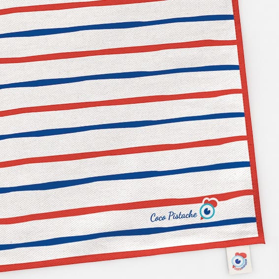 Torchon Le Marin de la famille Coco Pistache, marinière tricolore, bleu, blanc, rouge