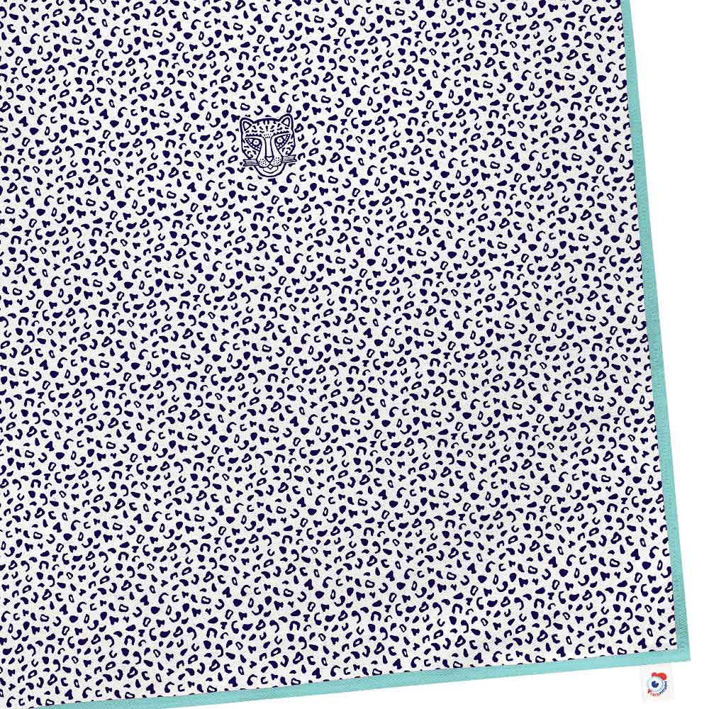 torchon grrr leopard rosette bord turquoise made in france