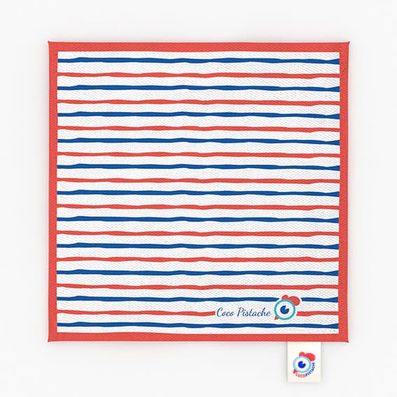Packshot serviette apéro marinière tricolore bleu blanc rouge famille coco pistache
