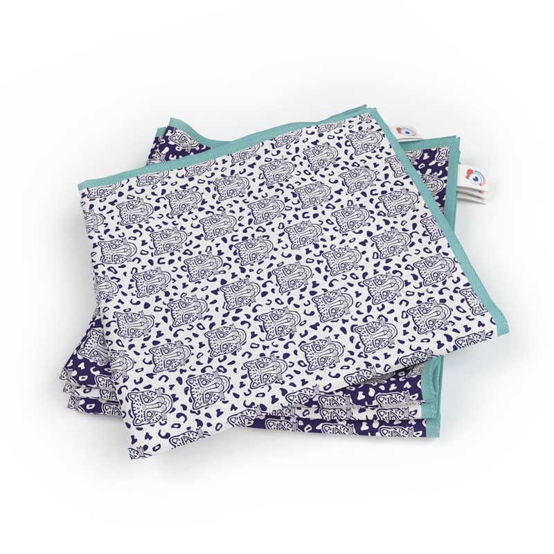 Lot de 4 serviettes de table - Léopard Famille GRRR - bord coloré au choix