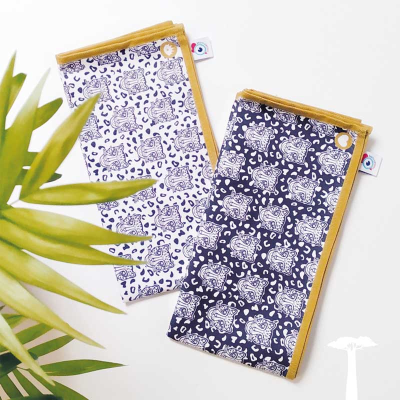 Lot de 2 serviettes de table - Léopard Famille GRRR - bord coloré au choix