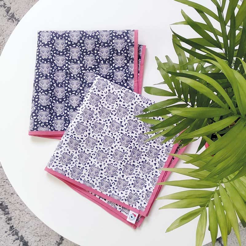 Lot de 2 serviettes de table - Léopard Famille GRRR - bord coloré au choix – Image 3