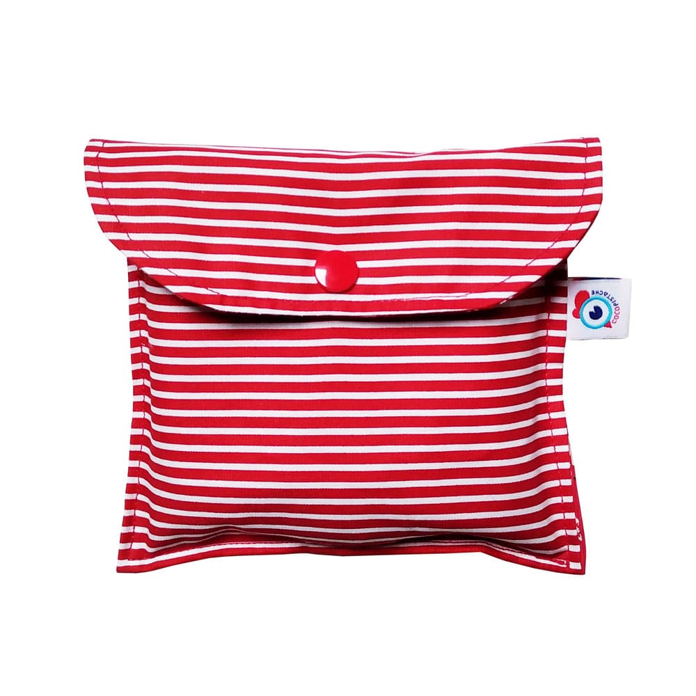 Kit POCHETTE + 6 carrés LINGETTE démaquillante lavable bambou rouge marinière fleurs – Image 3