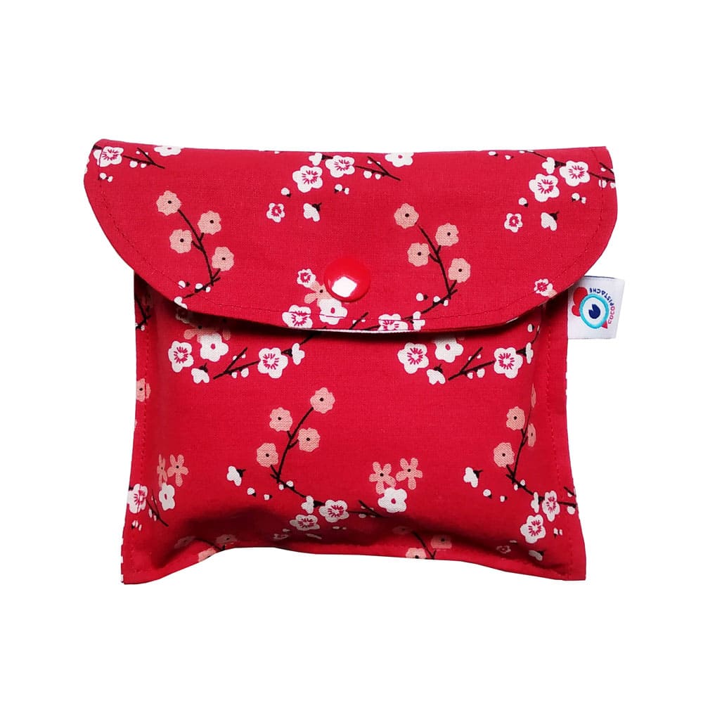 Kit POCHETTE + 6 carrés LINGETTE démaquillante lavable bambou fleurs rouges marinière – Image 3