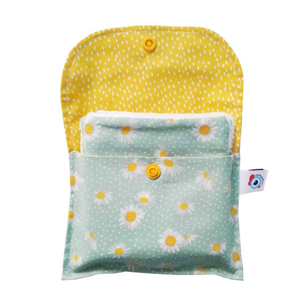 Kit POCHETTE + 6 carrés LINGETTES démaquillantes lavables bambou marguerites bleu