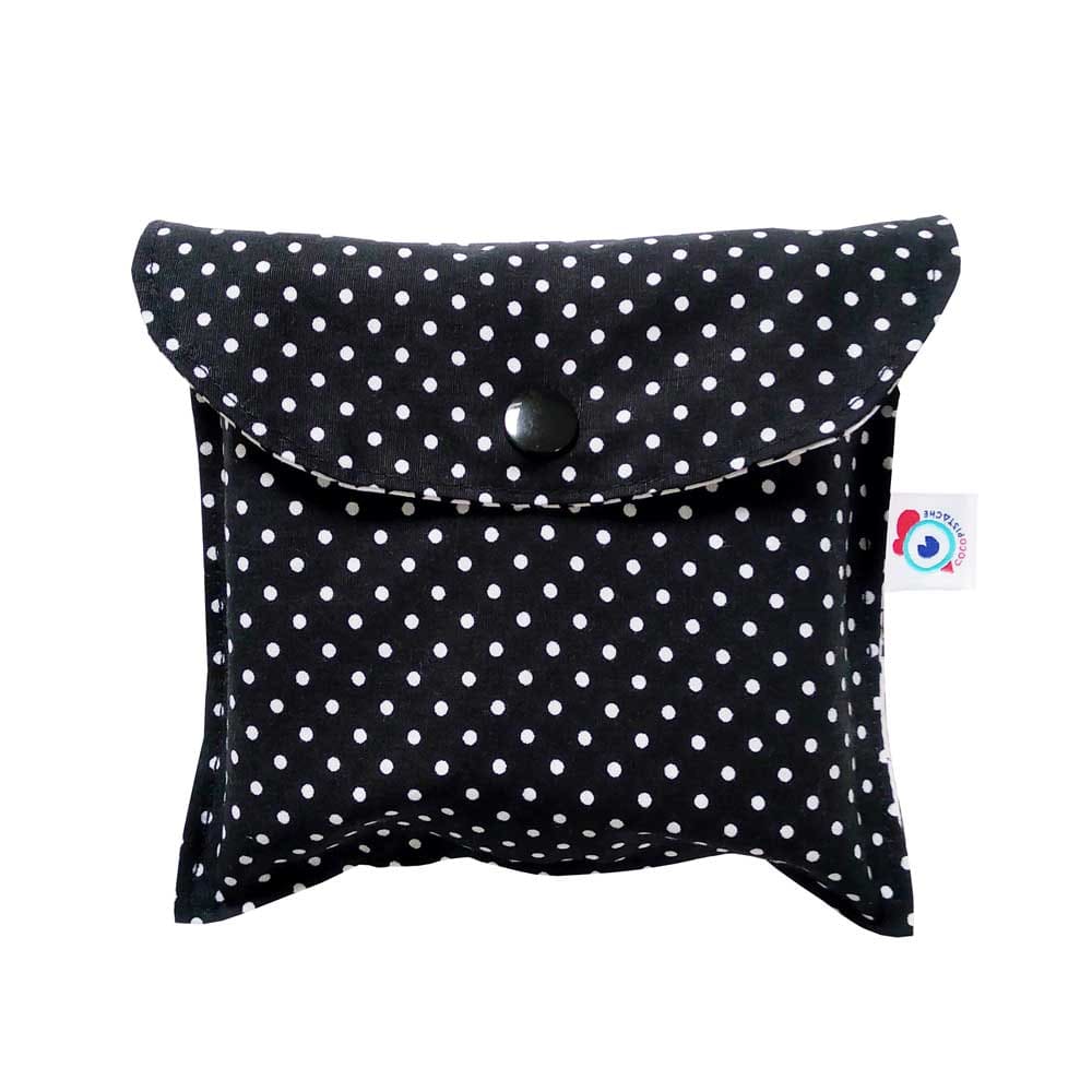 Kit POCHETTE + 6 carrés LINGETTE démaquillante lavable pois noir et blanc – Image 3
