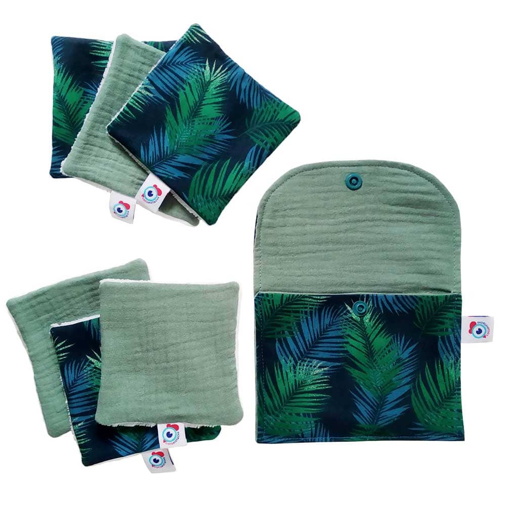 Kit POCHETTE + 6 carrés LINGETTES démaquillantes lavables bambou plantes tropicales – Image 2