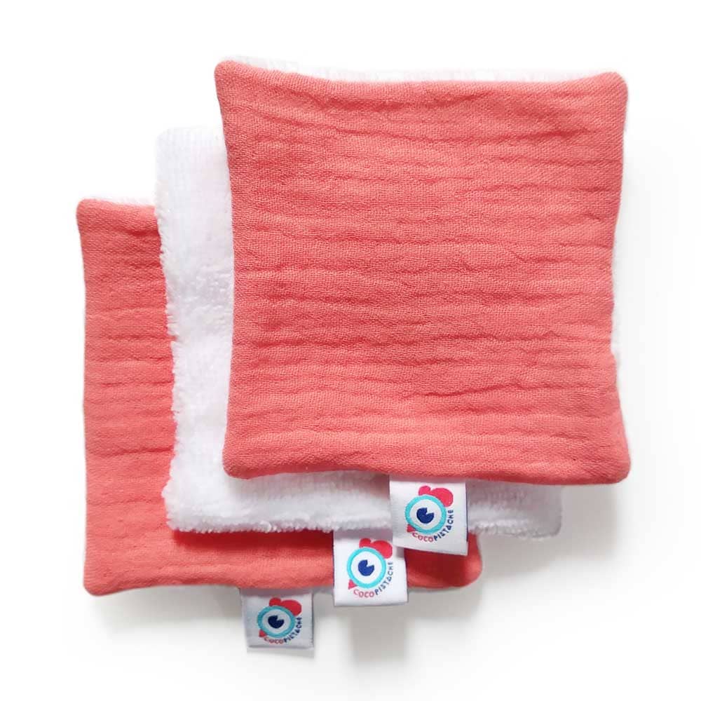 3 ou 6 carrés LINGETTES maison démaquillantes lavables uni orange corail 10x10cm