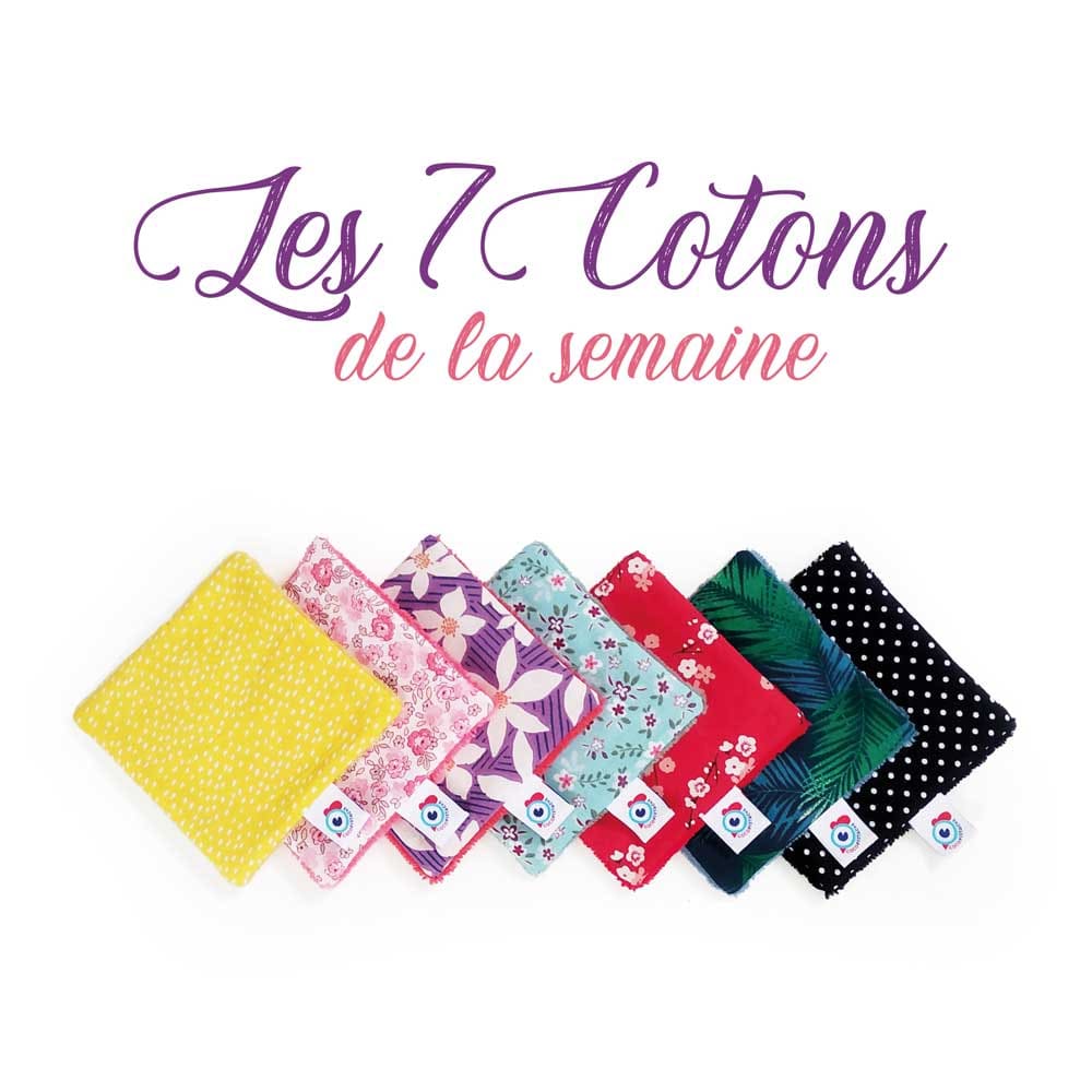 Coton Démaquillant Lavable x7 rainbow semainier multicolor 10x10cm